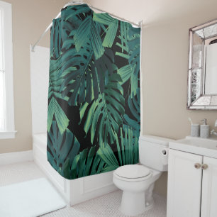 Rideaux De Douche Feuilles de nuit de jungle tropicale Monstera 1