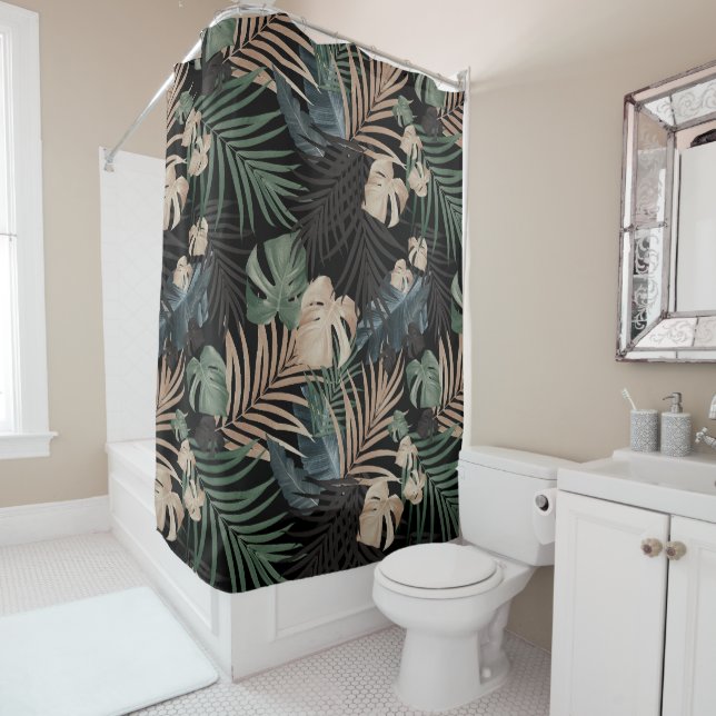 Rideaux De Douche Feuilles de nuit de la Jungle tropicale 13 - Répét (En situation)