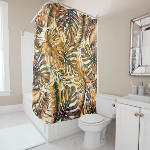 Rideaux De Douche Feuilles de palmier tropicales Or Orange Eté Île