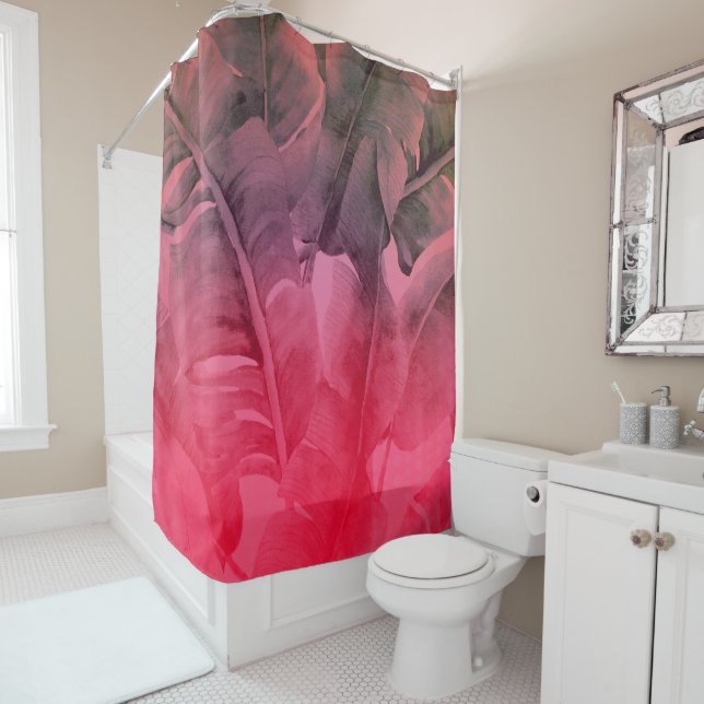 Rideaux De Douche Feuilles de palmier tropicales roses lumineuses d' (En situation)