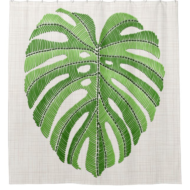 Rideaux De Douche Feuilles de palmiers brodés. Monstère tropicale ve (Devant)