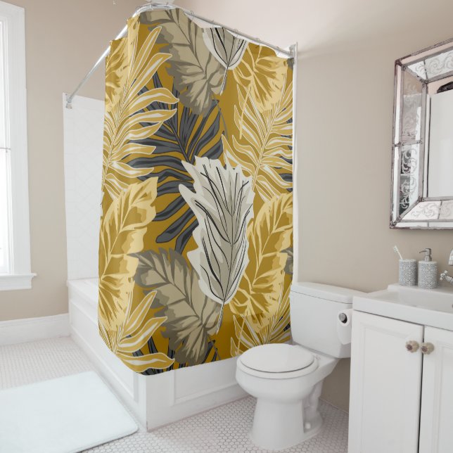 Rideaux De Douche Feuilles de palmiers, tropical, botanique, jungle, (En situation)