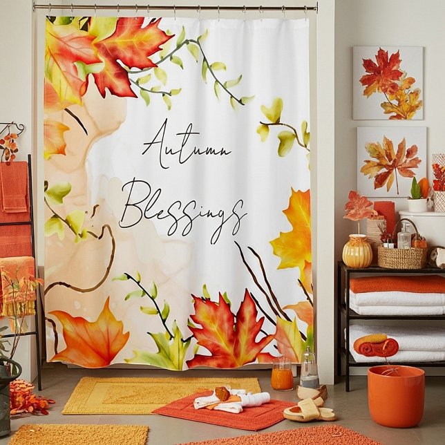 Rideaux De Douche Feuilles d'érable d'automne avec texte personnalis (Créateur téléchargé)