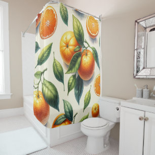 Rideaux De Douche Feuilles d'orange au citron aquarelle