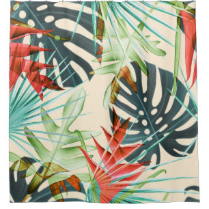 Rideaux De Douche Feuilles et fleurs tropicaux : Motif dynamique