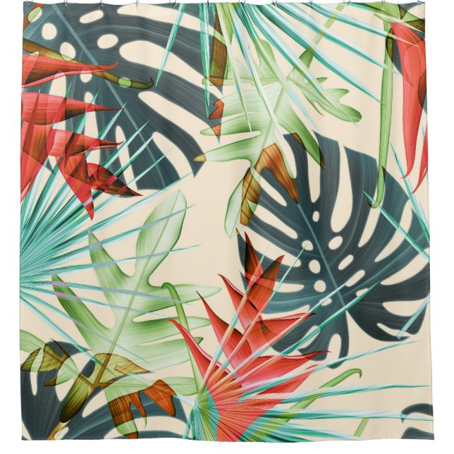 Rideaux De Douche Feuilles et fleurs tropicaux : Motif dynamique (Devant)