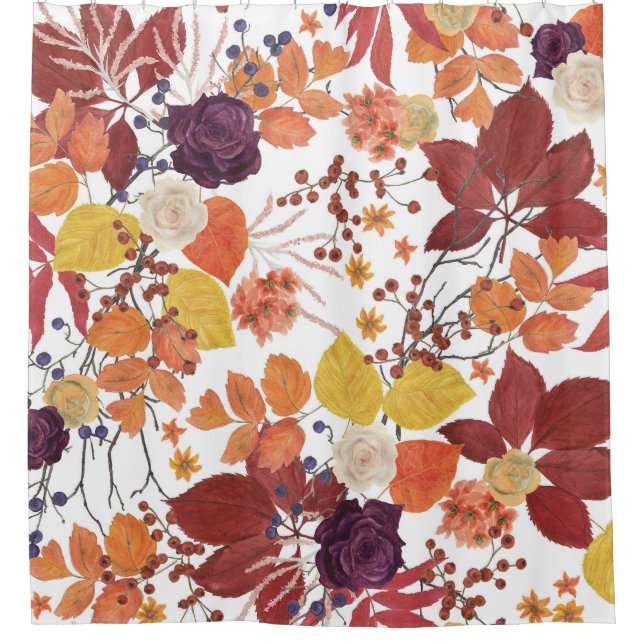 Rideaux De Douche Feuilles et Roses de l'automne (Devant)
