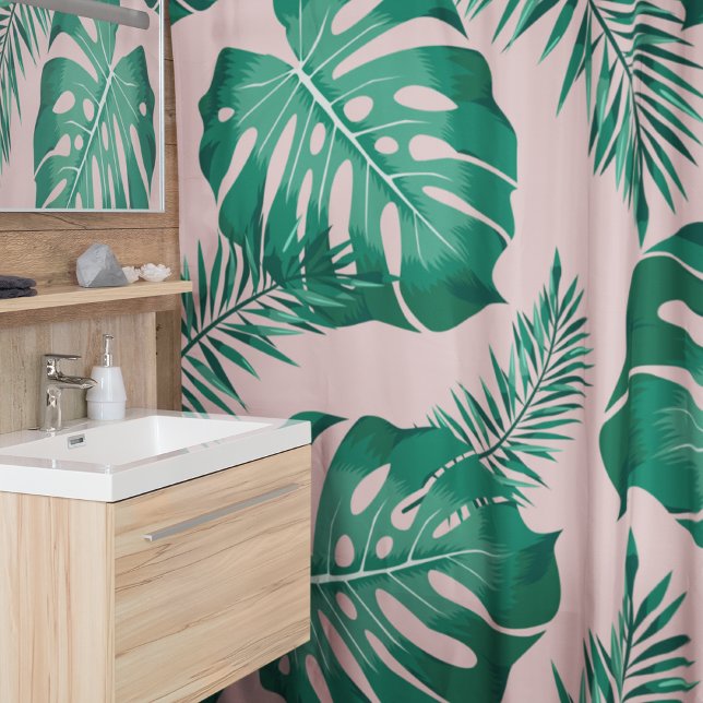 Rideaux De Douche Feuilles Pink & Green Palm sans couture Motif (Créateur téléchargé)