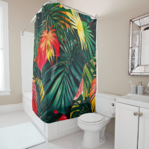 Rideaux De Douche Feuilles tropicaux colorés et fleurs d'Hibiscus  