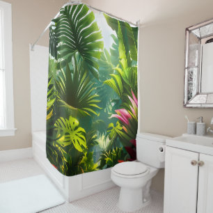 Rideaux De Douche Feuilles tropicaux colorés et fleurs d'Hibiscus  