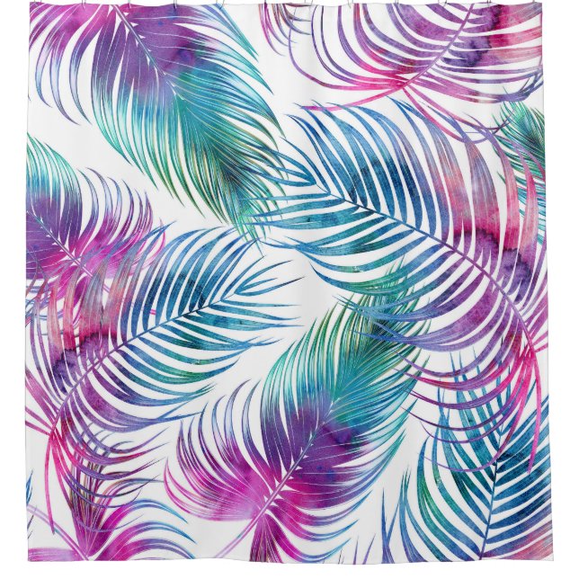Rideaux De Douche Feuilles tropicaux de palmiers, aquarelle motifs f (Devant)