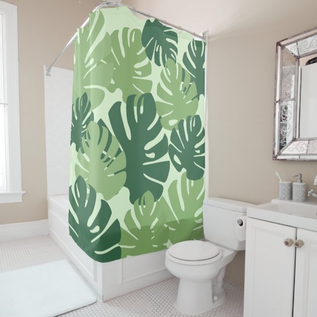 Rideaux De Douche Feuilles tropicaux Green Nature Monstera Motif (En situation)
