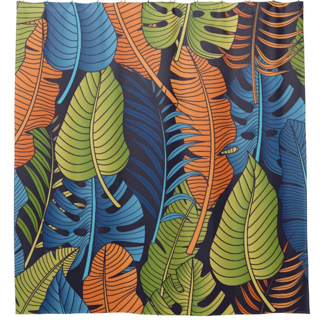 Rideaux De Douche Feuilles tropicaux, motif sans couture fleurie. (Devant)