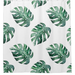 Rideaux De Douche Feuilles tropicaux verts, motif aquarelle