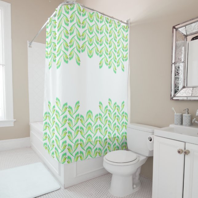 Rideaux De Douche Feuilles verts néon - art fractal, (En situation)
