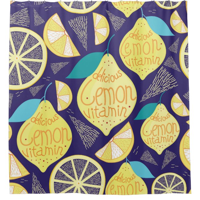 Rideaux De Douche Feux de citrons : bleu foncé Motif brillant (Devant)