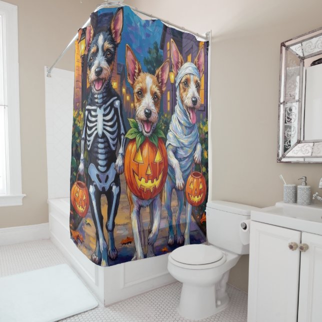 Rideaux De Douche Fil Fox Terrier Trick-or-Treating Halloween (En situation)