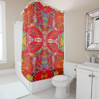 Rideaux De Douche Filets de pêche rouge vif motif de taille XL