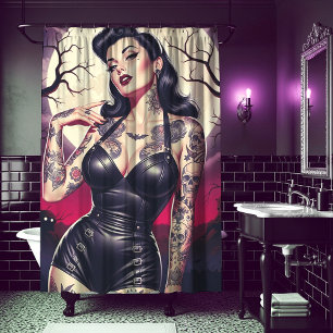 Rideaux De Douche Fille gothique rétro