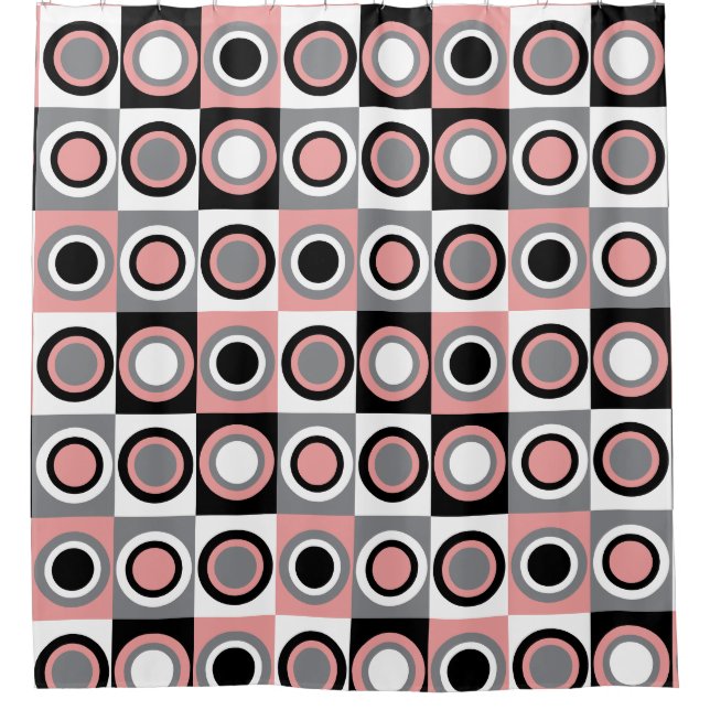 Rideaux De Douche Fille rose gris noir blanc Cercle Motif (Devant)