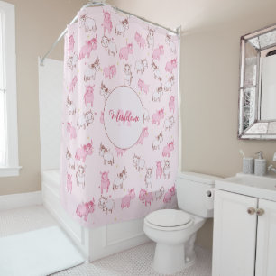 Rideaux De Douche Filles Cute Boho Farmhouse Vaches Rose Nom du Moti