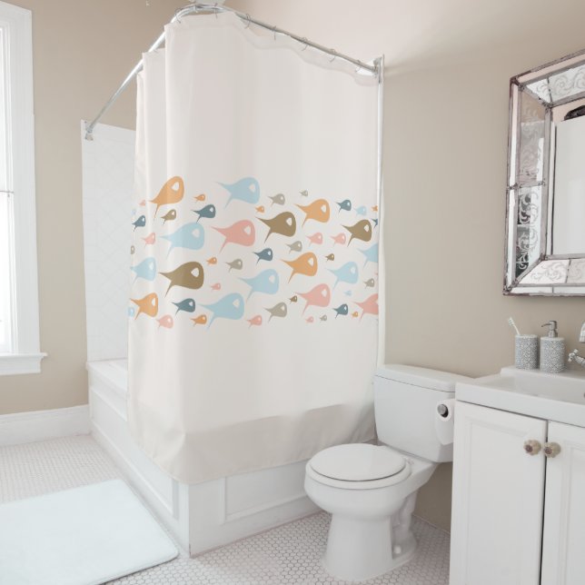 Rideaux De Douche Fish Stripe Midsiècle moderne minimaliste Pastel (En situation)