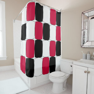 Rideaux De Douche Fisheye noir, blanc et rouge