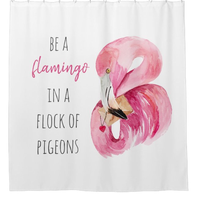 Rideaux De Douche Flamant rose Aquarelle Exotique Rose Moderne Avec  (Devant)