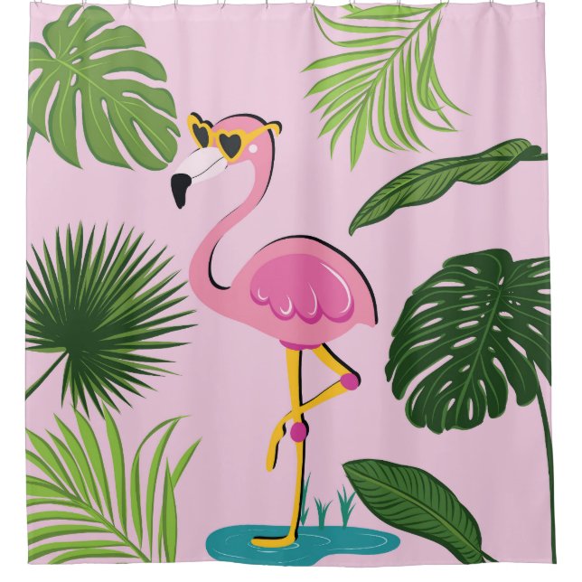Rideaux De Douche Flamant rose Palm Feuille Tropical Design (Devant)