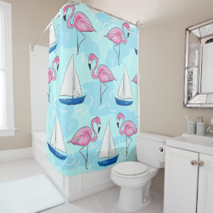 Rideaux De Douche Flamant rose rose Blue Voilier Preppy