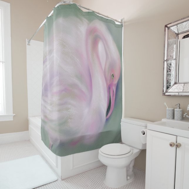 Rideaux De Douche Flamant rose rose doux Pastel (En situation)