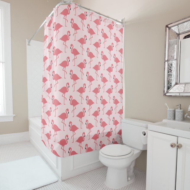Rideaux De Douche Flamant rose rose Motif d'oiseaux tropicaux (En situation)
