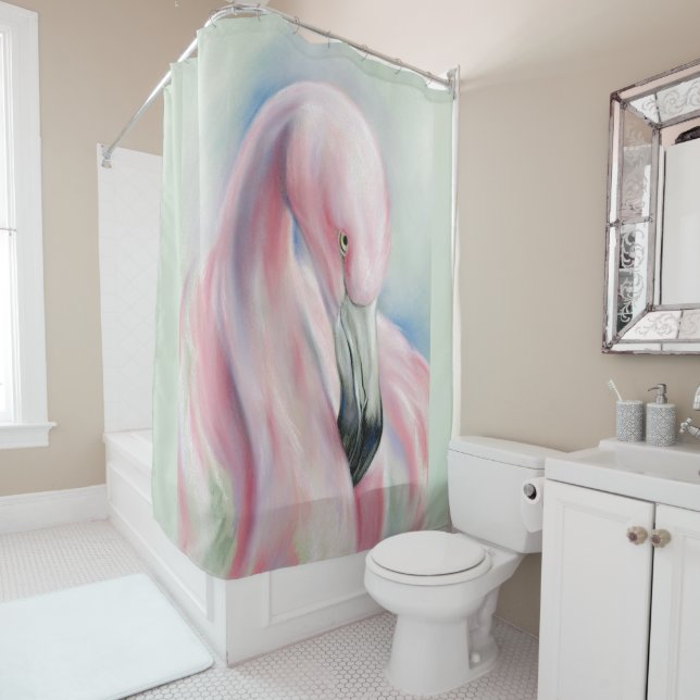 Rideaux De Douche Flamant rose rose Pastel Art (En situation)