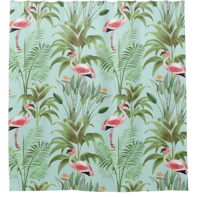 Rideaux De Douche Flamant rose rose tropical (Devant)