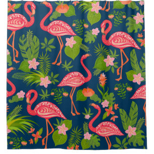 Rideaux De Douche Flamant rose rose : Turquoise rayé Vintage