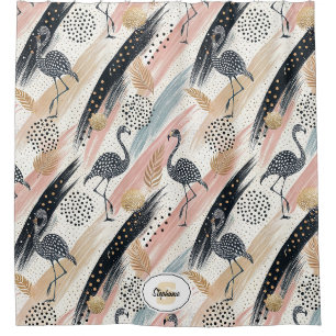 Rideaux De Douche Flamant rose stylisé et Motif brosse