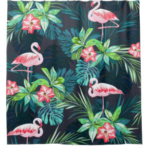 Rideaux De Douche Flamant rose tropical : Fleurs d'été Motif