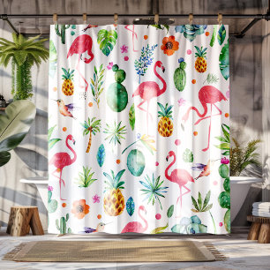 Rideaux De Douche Flamants roses Cactus & ananas Motif sans couture