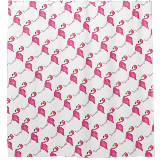 Rideaux De Douche Flamants roses de Flamant rose rose blanc Oiseau r (Devant)