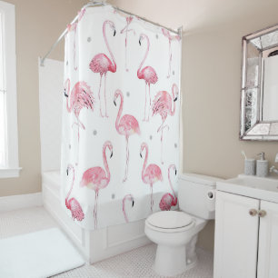 Rideaux De Douche Flamants roses pois gris chic tropical