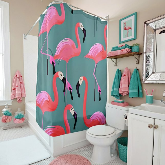 Rideaux De Douche flamants roses rétro (Créateur téléchargé)