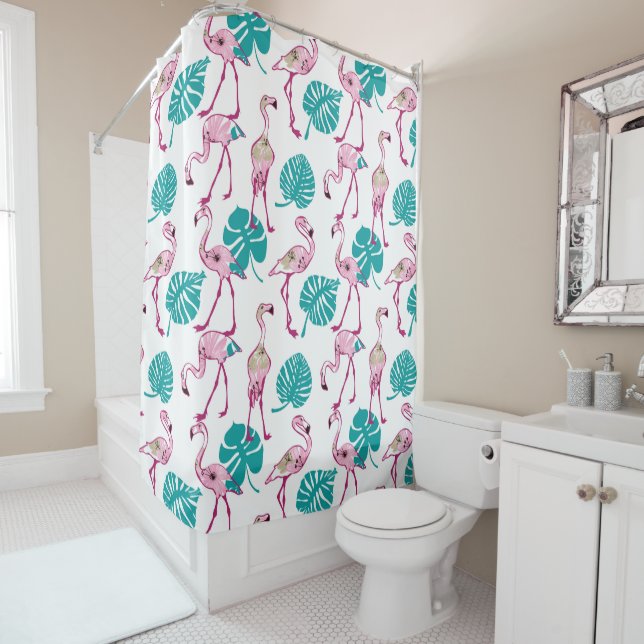 Rideaux De Douche Flamants roses roses (En situation)