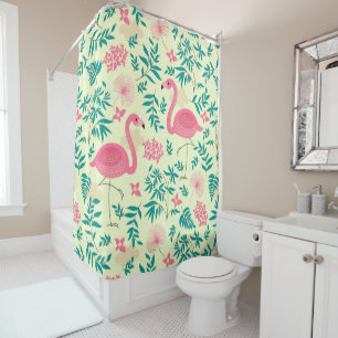 Rideaux De Douche Flamants roses roses et fleurs tropicales Motif
