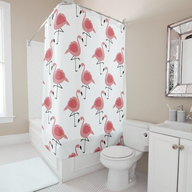 Rideaux De Douche Flamants roses roses mignons Fille Chic (En situation)