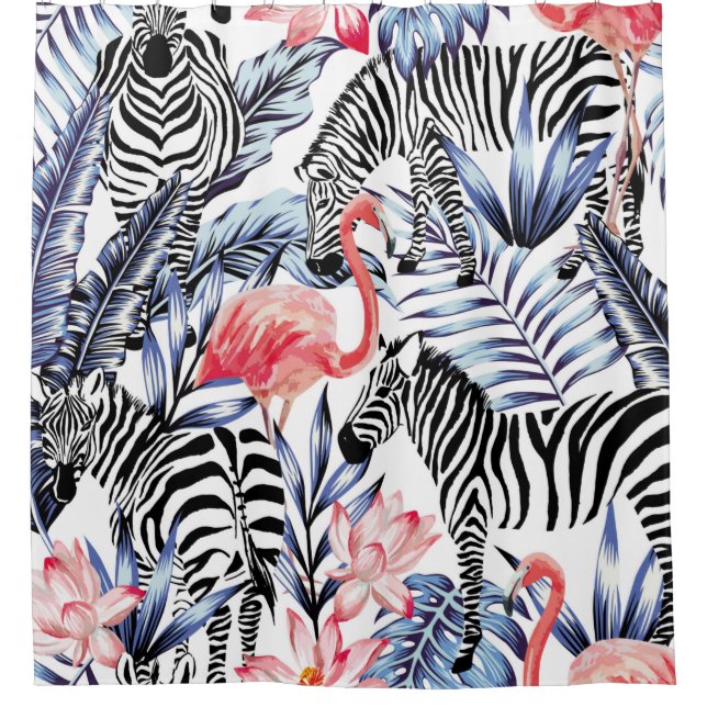 Rideaux De Douche Flamingo rose exotique, zèbre sur l'été arrière -  (Devant)