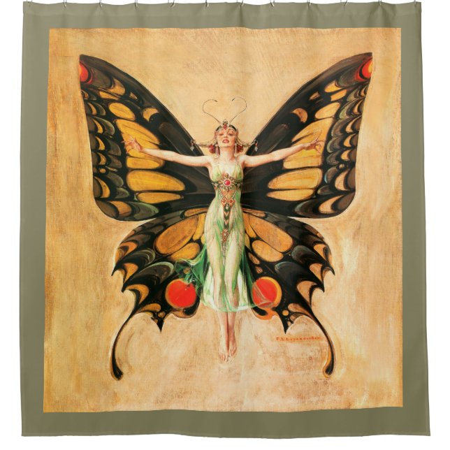 Rideaux De Douche Flapper Butterfly Flying Woman Illustration (Devant)