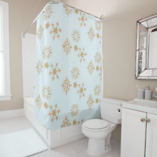 Rideaux De Douche Flèche de neige en or sur Motif de Noël bleu givré