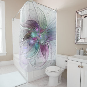 Rideaux De Douche Fleur Abstraite colorée Art moderne floral fractal