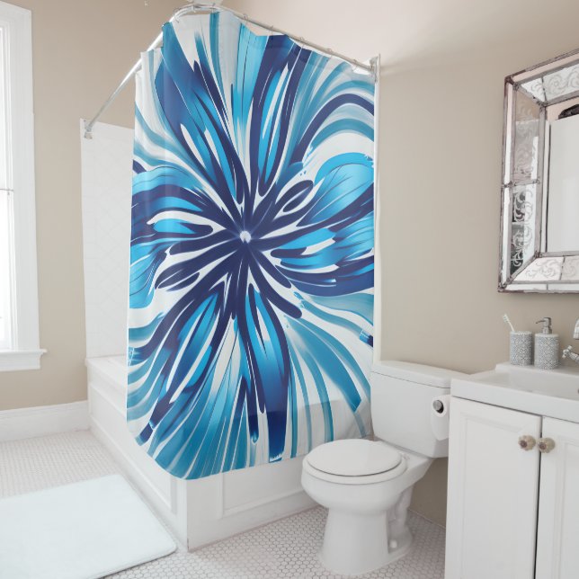 Rideaux De Douche Fleur bleue Abstraite Art déco (En situation)