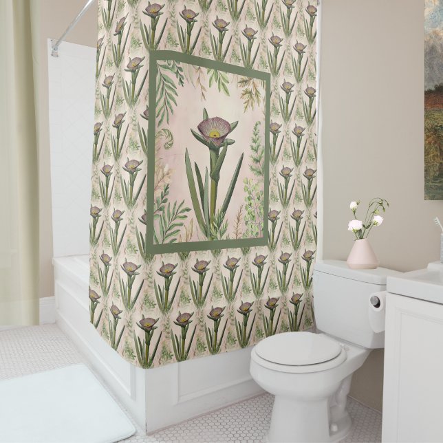 Rideaux De Douche Fleur botanique Dusty Pink Green Fig Marigold (Créateur téléchargé)